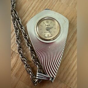 Vintage Sheffield ladies silver tone watch pendant necklace winding mechanical